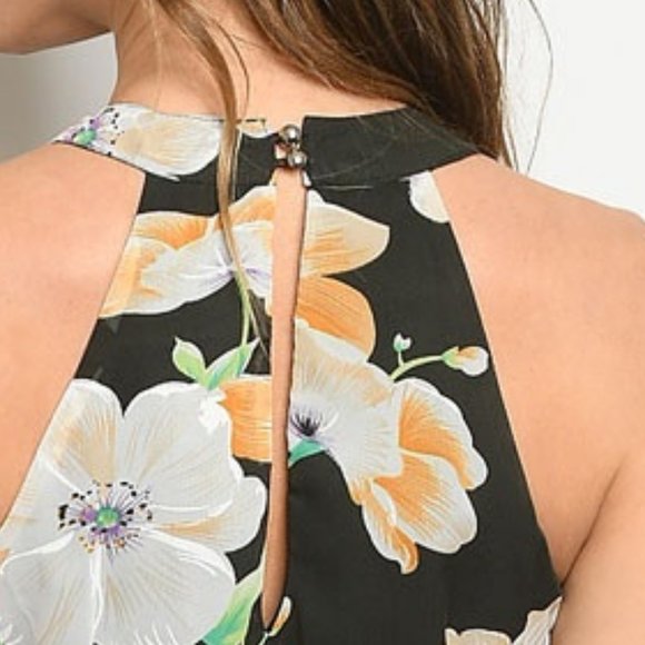 Ruffle Tier Floral Halter Maxi Dress Black - Picture 5 of 8